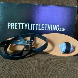 PrettyLittleThing Black flat ankle tie sandals